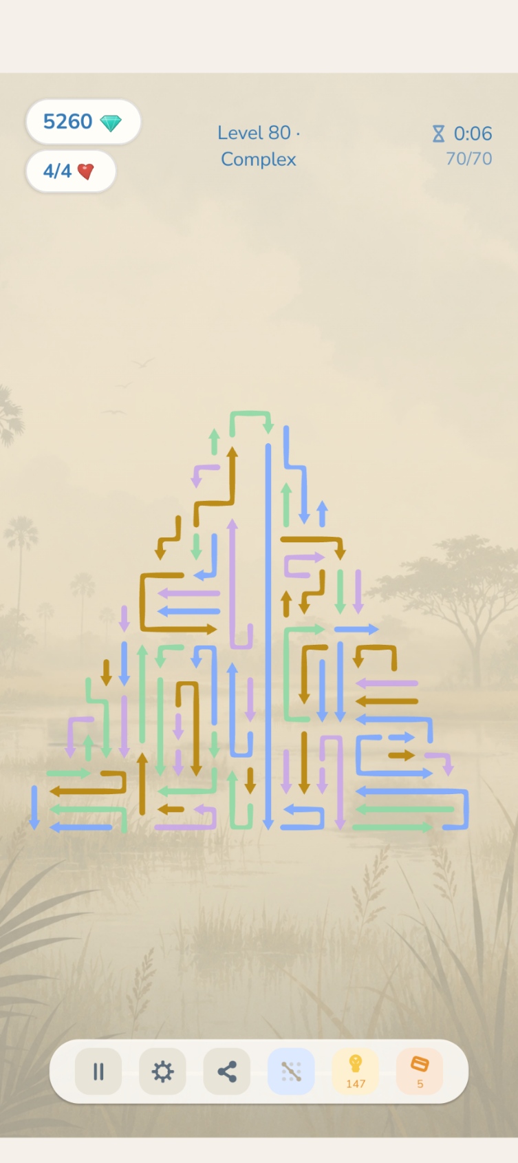 Zen mode gameplay with colour-themed arrows on a board