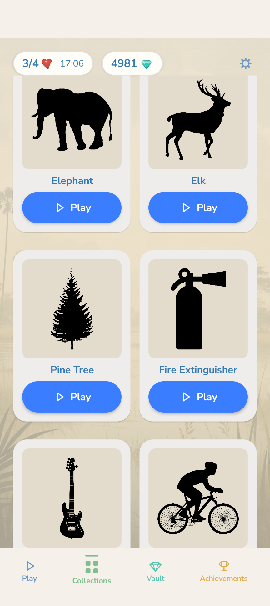 Silhouettes shape library, showing dozens of pickable shapes
